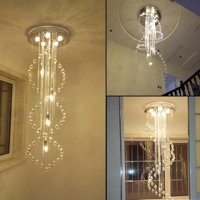 安い 現代のledクリスタルシャンデリアダブルスパイラル超高密度K9シャンデリアクリスタル階段ランプホテルヴィラクリスタル照明
