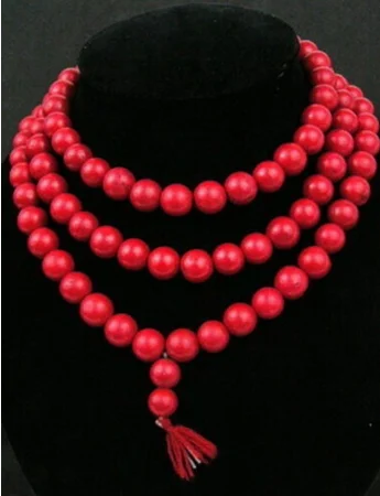 

Rare 108 Tibetan Buddhist Red Coral 10mm Prayer Beads Necklace