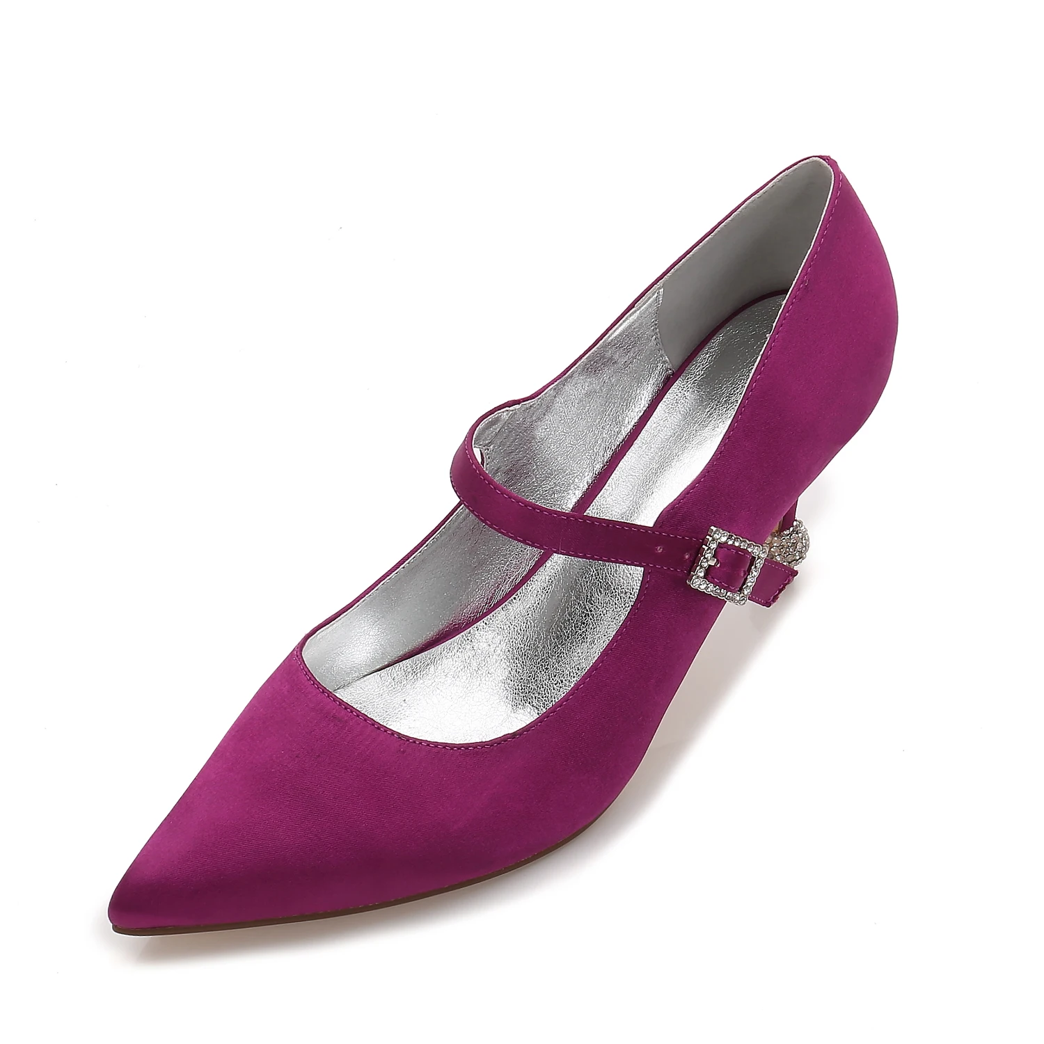 

New Womens Shoes Satin Bride Wedding Shoes Pointed Toe Party Pumps Buckle Strap Reception Shoes