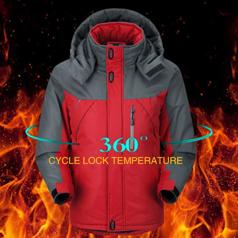 Men's Waterproof Windproof Jacket Winter Outdoor Plush Warm Hoodie Cotton Coat Mountain Skiing Hiking Windbreaker
