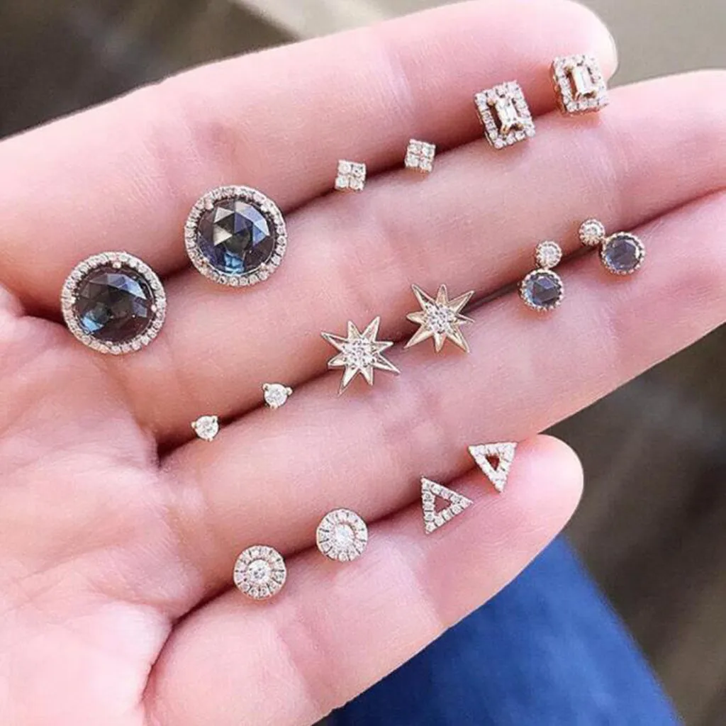 Женский темперамент Звездные уши круглые серьги гвоздики из сплава 8 шт. женский