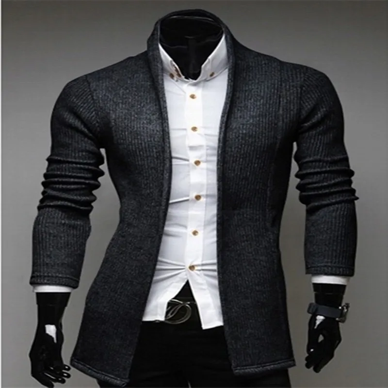Мужской Хлопковый кардиган с воротником стойкой осенне зимний теплый
