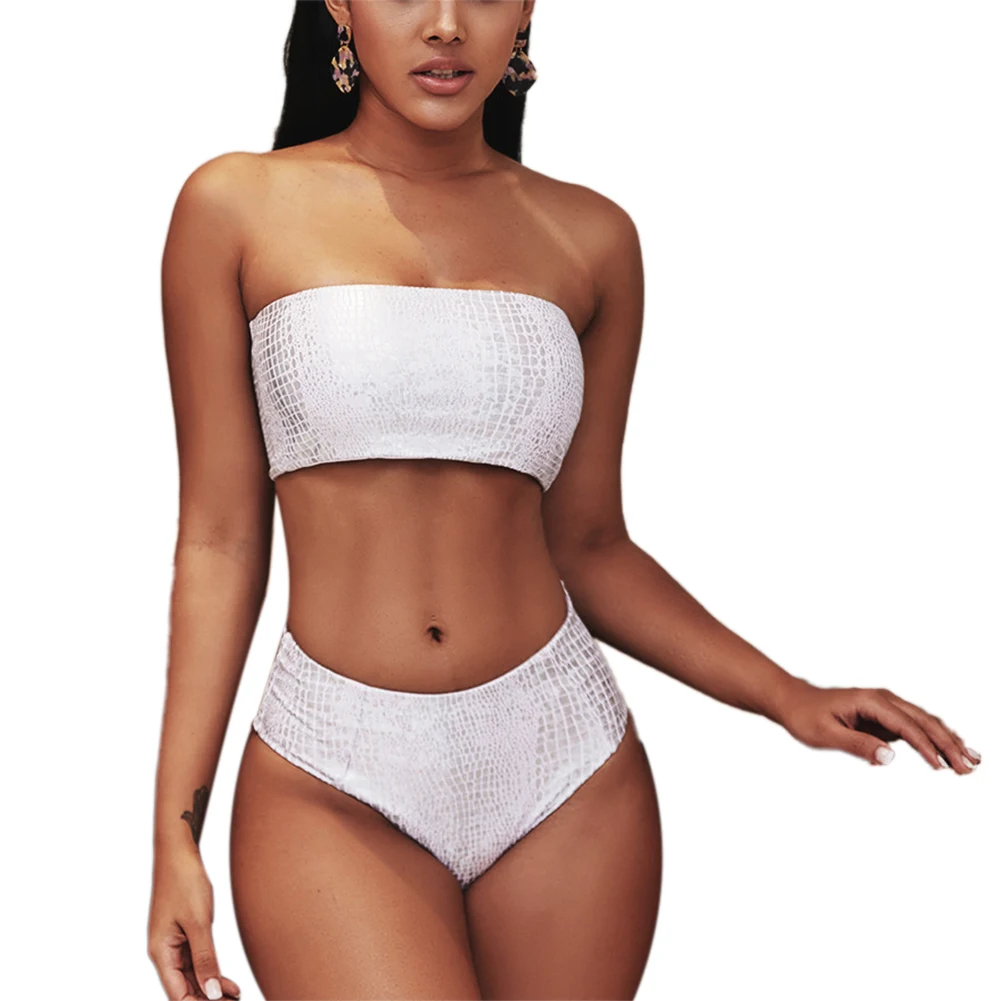 

Sexy Women Ladies Strapless Bandeau Push-up Bikini Snake Print Swimwear Silver Snake Bikini Swimsuit Set