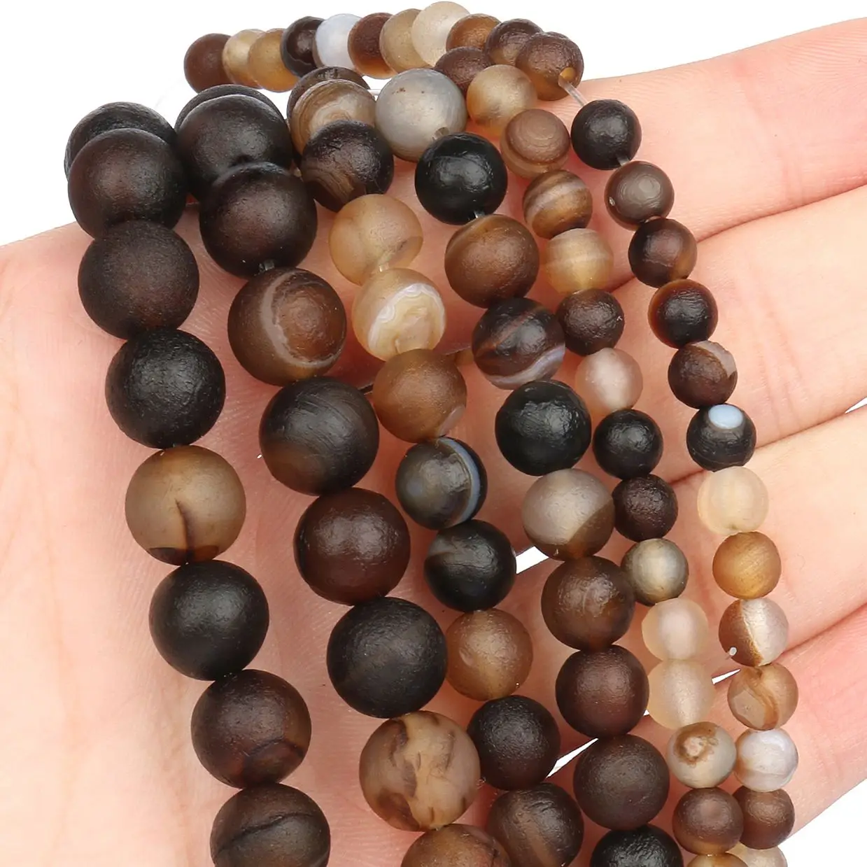 Бусины из натурального камня кофейного цвета в коричневую полоску оникс 6/8/10 мм