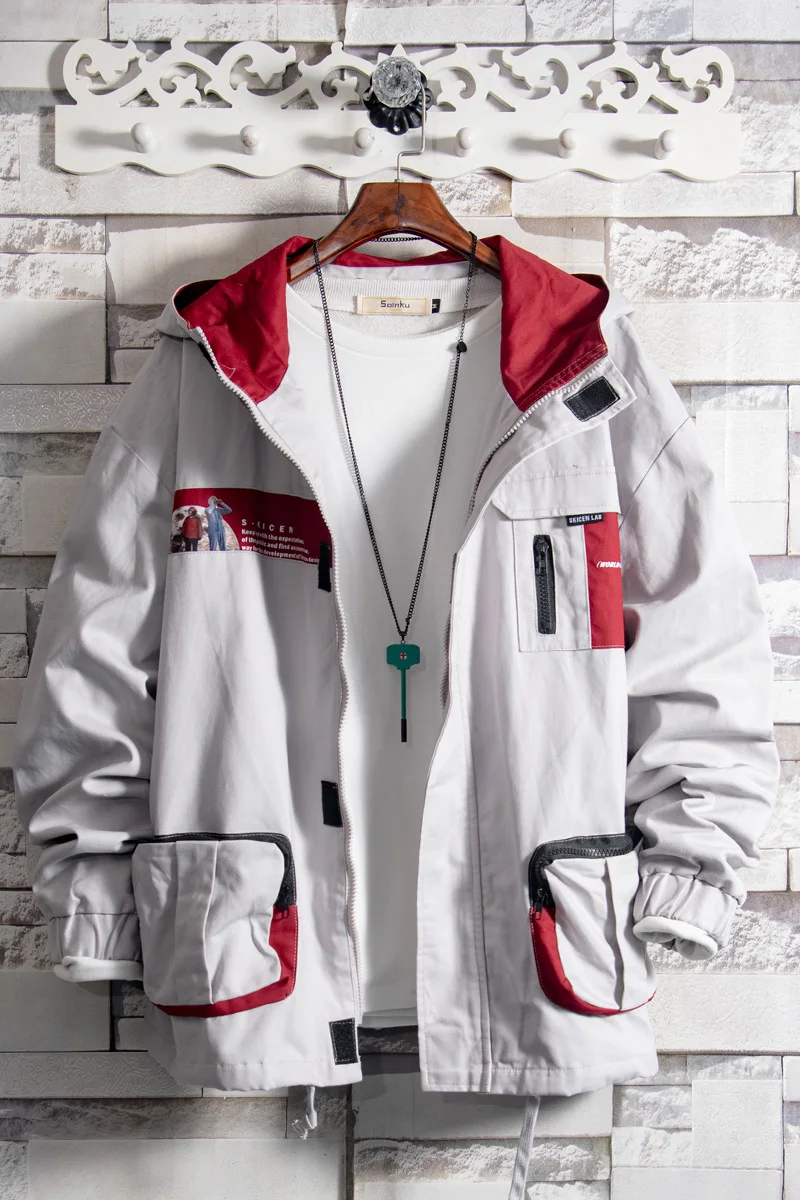 

Men Jackets And Coats Waterproof Korean Style Streetwear Men Red Jacket Many Pockets Mens Fashion Man Jacket Autumn 2019 II50JK