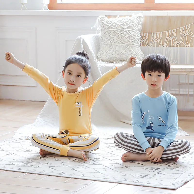 2019 Пижамный комплект для мальчиков и девочек из мультфильма Детская Хлопковая