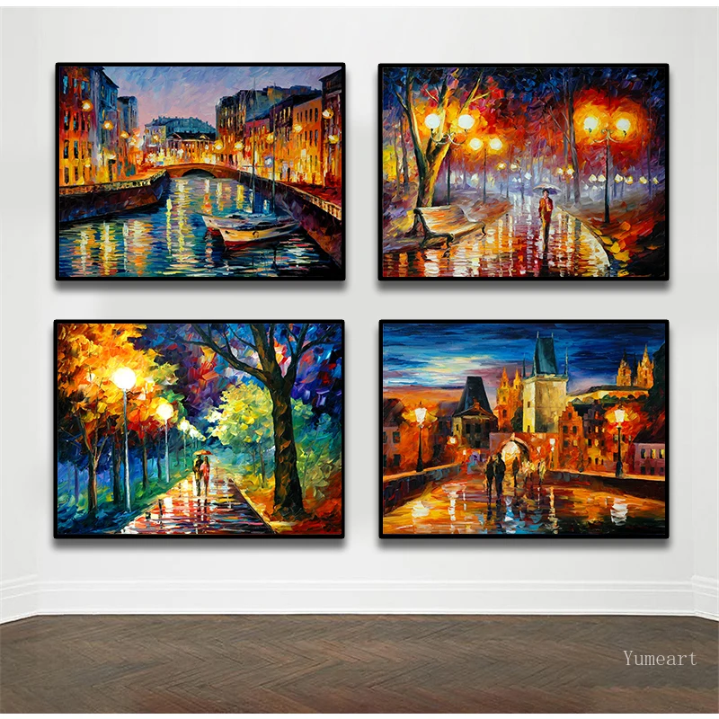 Живописный пейзажный на холсте плакат обои в дождь свет Дорога картина маслом