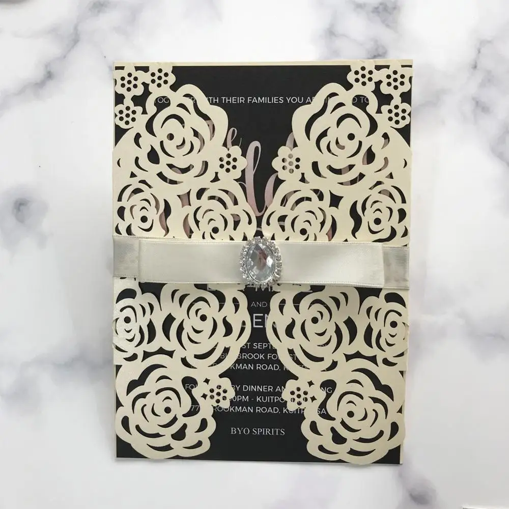 

30pcs Wedding Invitations Card Free Shipping Rose Invitations Card For Grand Evenets Festival Ceremony Favory Laser Cut Covers