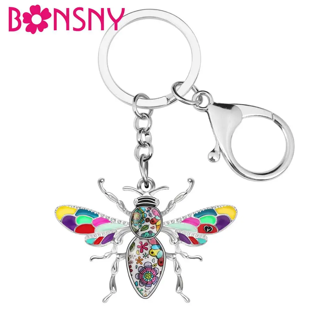 

Bonsny Enamel Alloy Honeybee Bee Keychains Cute Inset Animal Keyring Jewelry For Women Girls Friends Trendy Gift Car Accessories