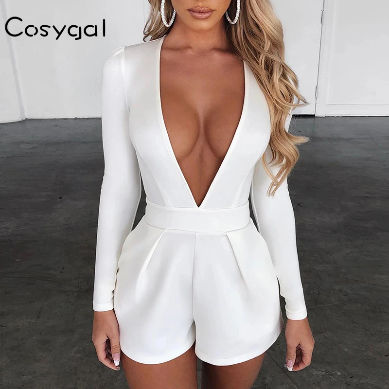 Женский Облегающий комбинезон Cosygal белый с глубоким v образным вырезом и длинным