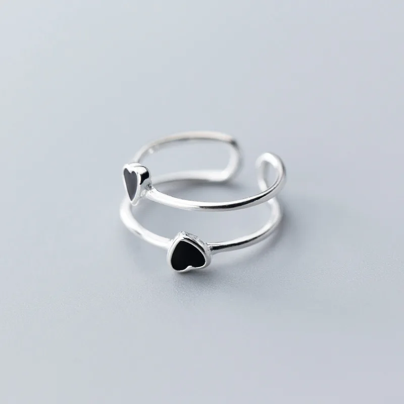 Trustdavis 100% 925 Sterling Silver double layer Black Glaze Heart Star Round Open Finger Ring For Women Jewelry DT01 | Украшения и
