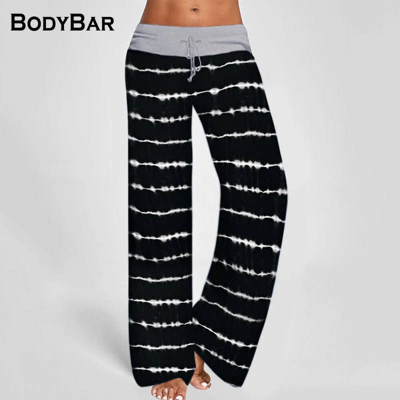 

2021 Loose Tie-dye Trousers Summer Elastic Wide-leg Pants Women's Plus Size Striped Pants Casual Loose Sports Sweatpant For Lady