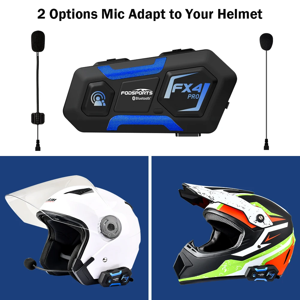 Fodsports 2 pcs FX4 Pro Helmet Intercom Мотоциклетный шлем Bluetooth-гарнитура Домофон 1000 м Intercomunicador 4