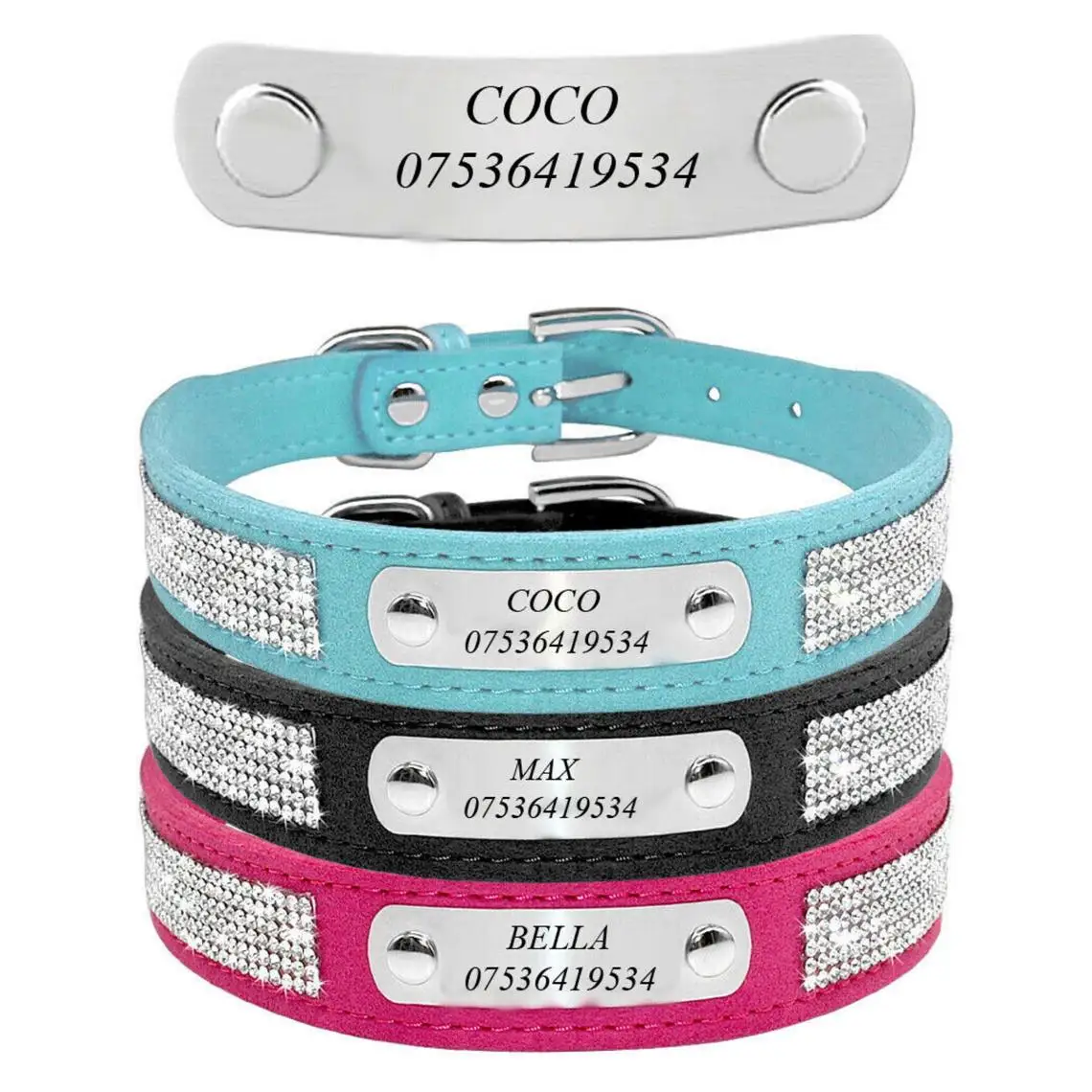 

Personalized Suede Leather Dog Cat Collar Rhinestone ID Tag Customized For Small Medium Pet Puppy Accessories French Bulldog