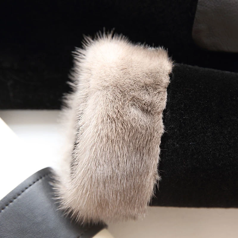 

Wool Real Luxury Coat Female Natural Mink Collar Long Winter Jacket Women Sheep Fur Coats PU Leather Liner 18275