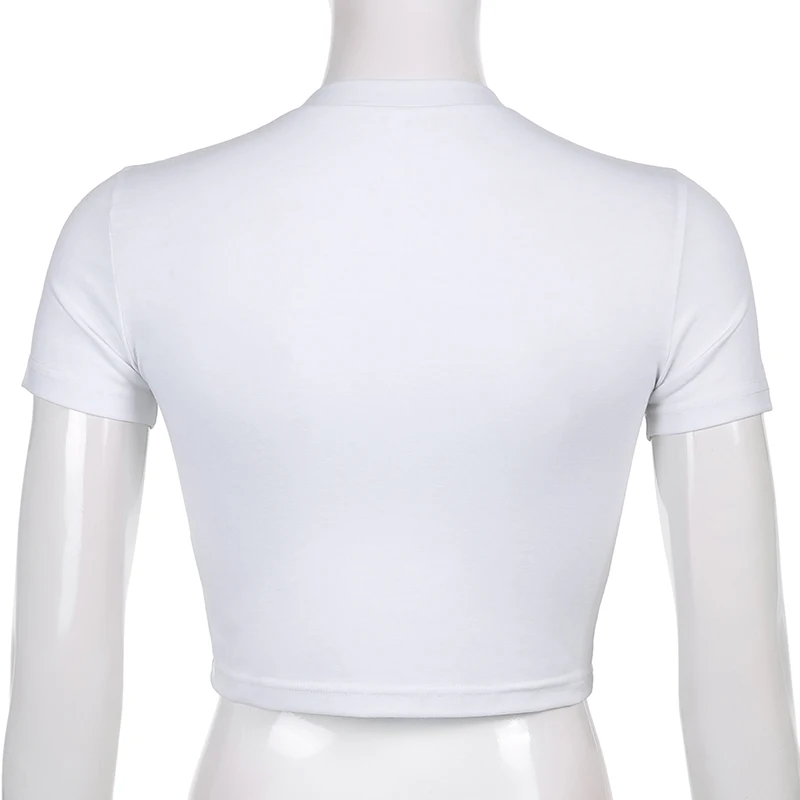 

Rockmore Heart Graphic Print Crop Top Short Sleeve O-Neck T Shirts Women Summer Casual Baby Tee Y2K Aesthetic E Girl T-Shirt Top