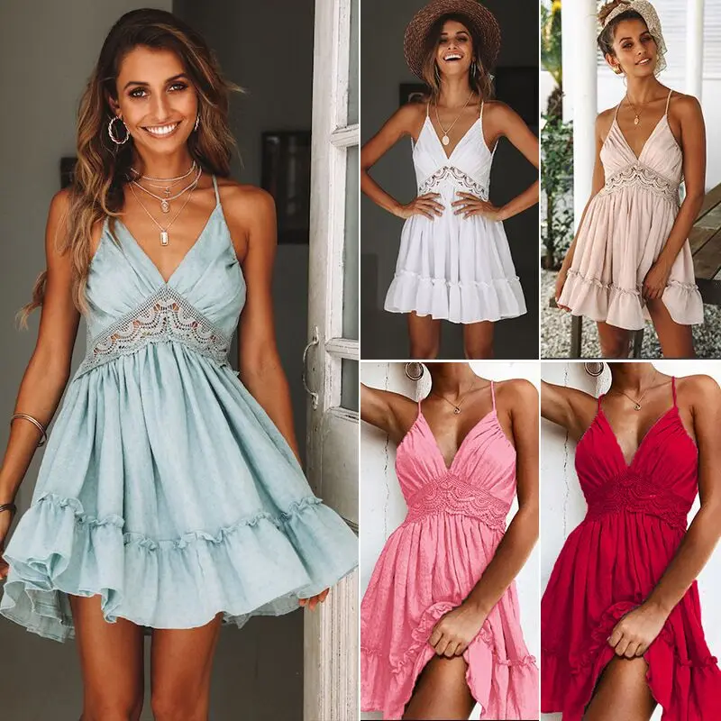 Женское мини платье без рукавов повседневное облегающее с открытой спиной и v