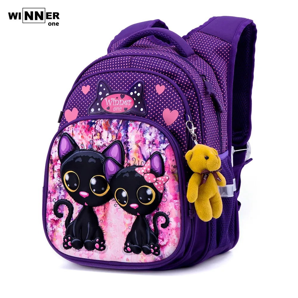 Школьный рюкзак Winner One + мишка в подарок для девочки детский с 3D рисунком|Школьные