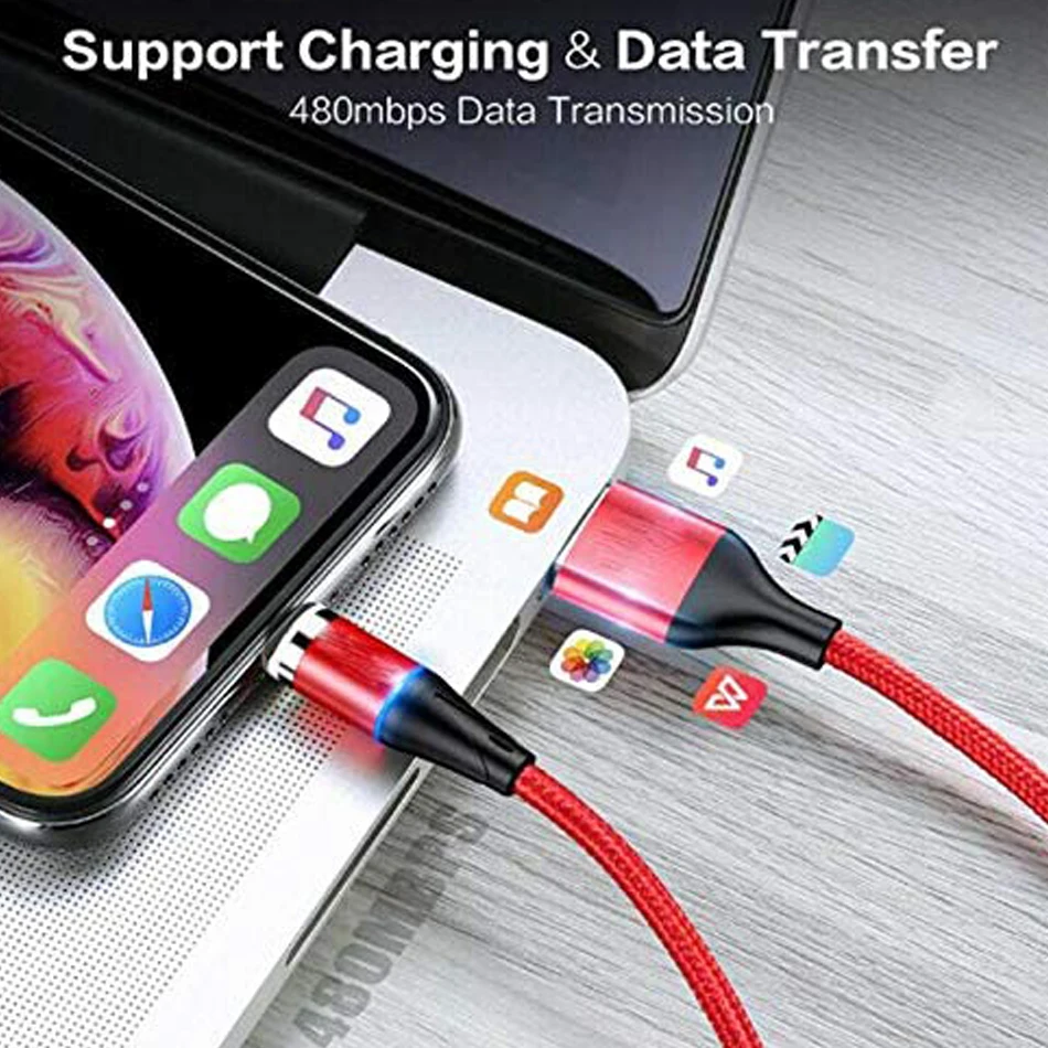Кабель Micro USB с поворотом на 360 градусов для Huawei P40 Xiaomi Mi10 светодиодный индикатор