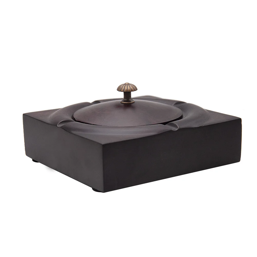 

Square Ebony Creative Wood Ashtray with Lid Ashtray Crosshair