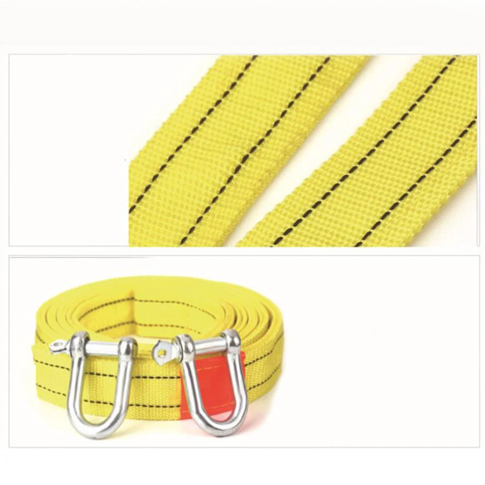 

4.8m 5 Ton Car Trailer Rope Practical Outdoor Emergency Kit Polyester Double Layers Thicken Tow Rope (Yellow)