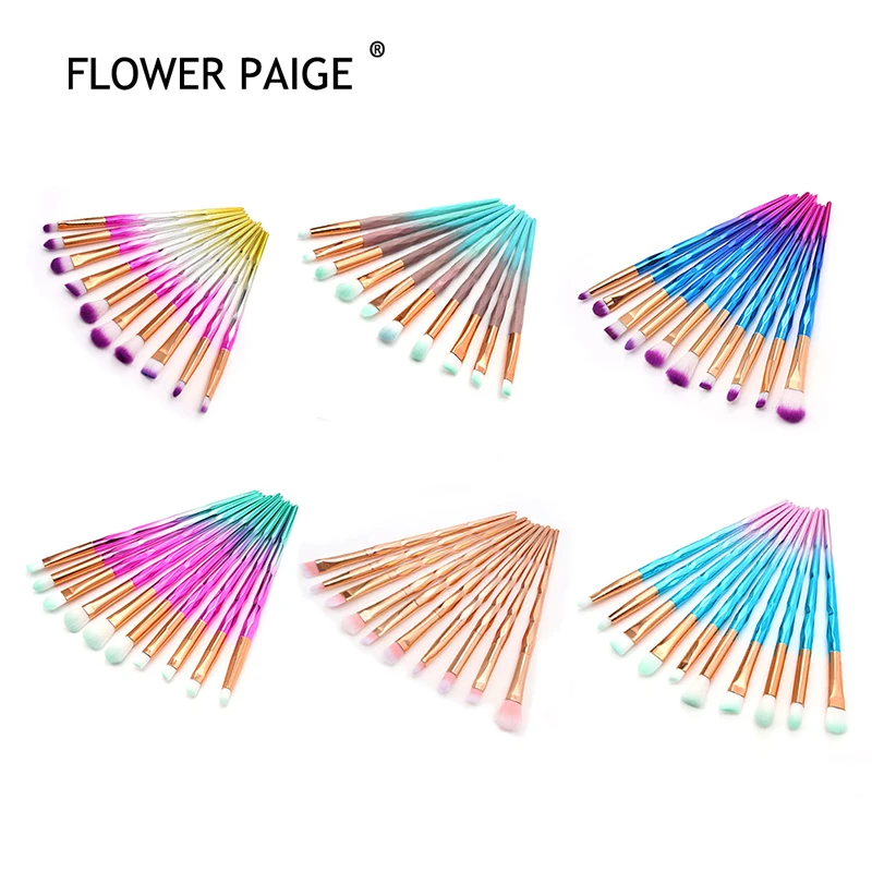 

FLOWER PAIGE 10Pcs Handle Makeup Brush Set Diamonds Eye shadow Makeup Tool Diamond colourful Beauty Brush