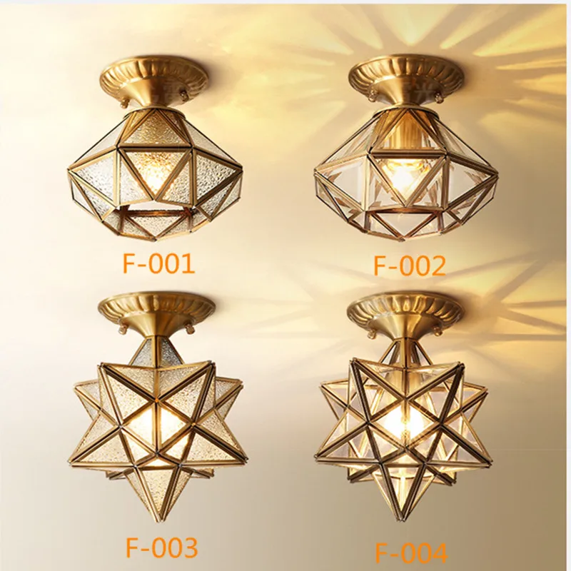 

Retro Style Entrance Corridor Glass Ceiling Lights Art Fashion Creative Star Bronze Warm Bars Aisle Lamp Fixtures