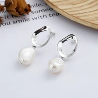 fanru hoop earrings 925 sterling silver woman korean fashion circle asymmetric pearl earrings punk style s925 silver jewelry