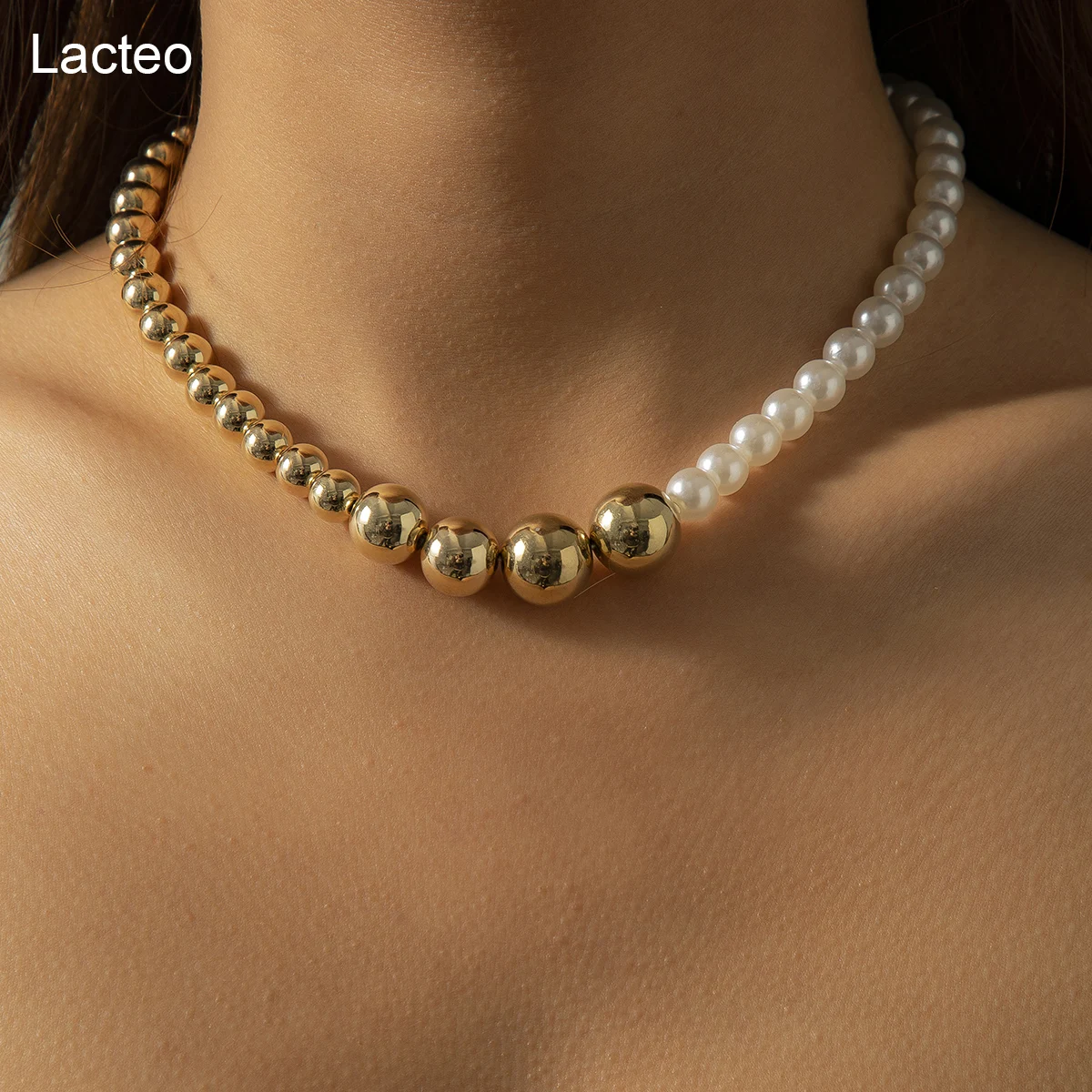 

Lacteo Bohemian Imitation Pearls Clavicle Chain Choker Necklace For Women Hip Hop Stitchable CCB Chain Jewelry Charm Necklace