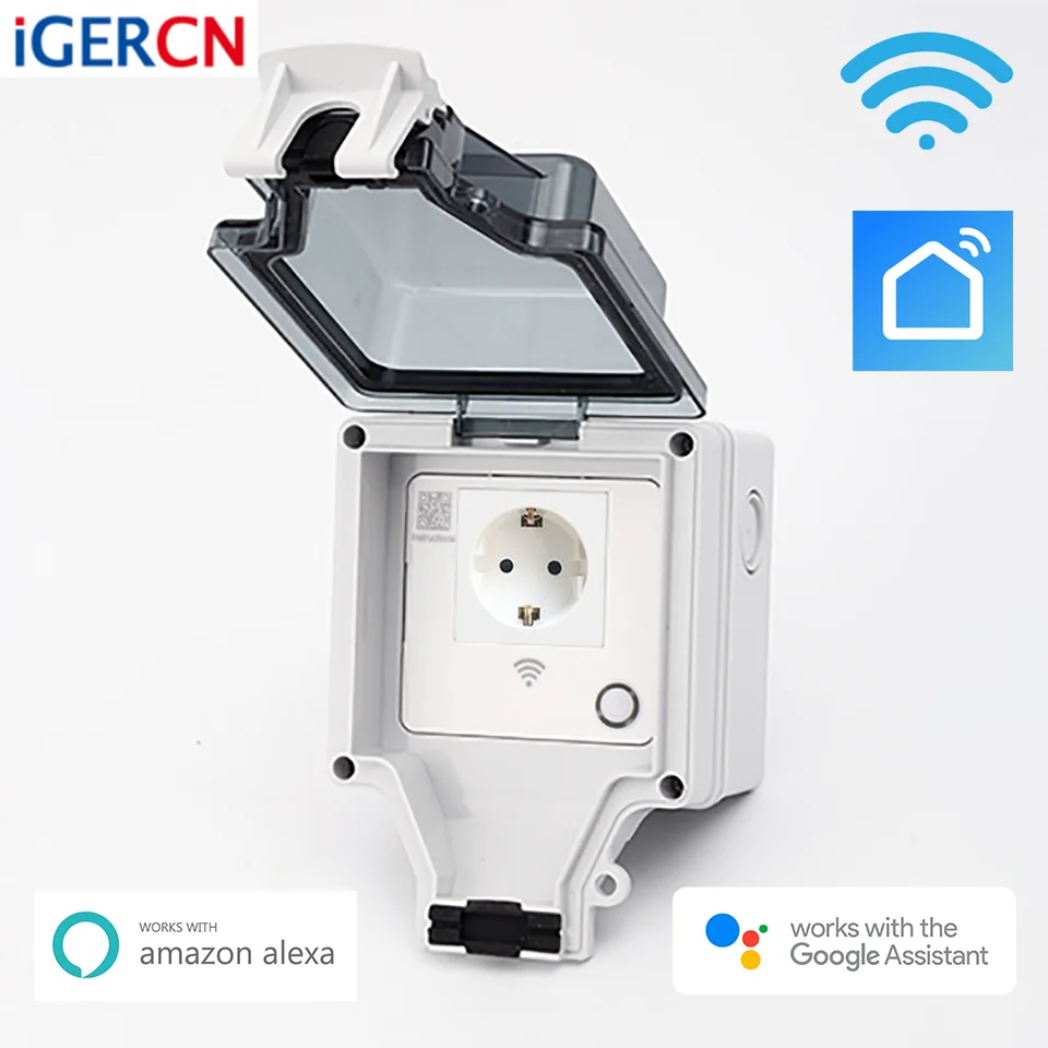 Смарт розетка iGERCN tuya с управлением через смартфон Wi Fi IP66 водонепроницаемая