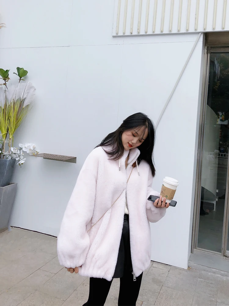 100% Australian Wool Granulated cashmere fur all in one cashmere plush coat women's new fur stand collar young style 2020