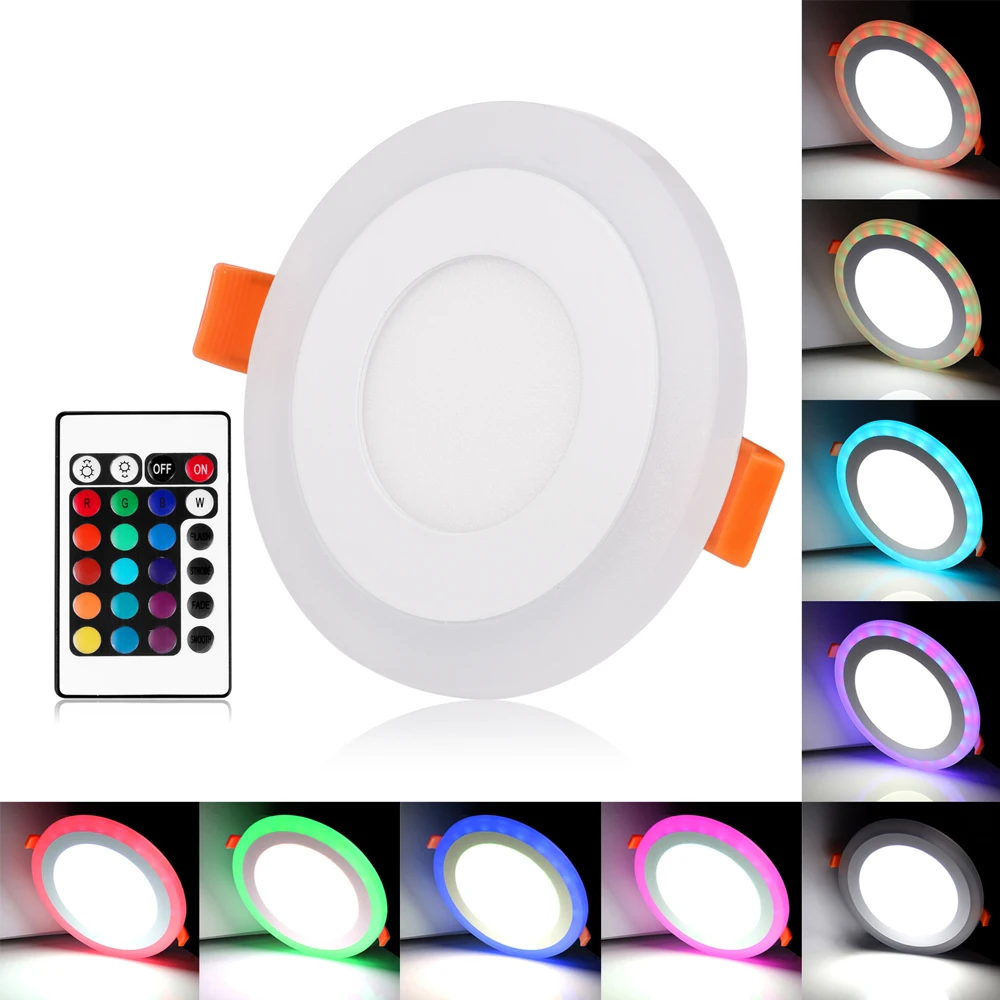 

LED Downlight 6W 9W Recessed Round LED Ceiling Lamp RGB Dual Color Panel Light Indoor Lighting Warm White With Remote Control