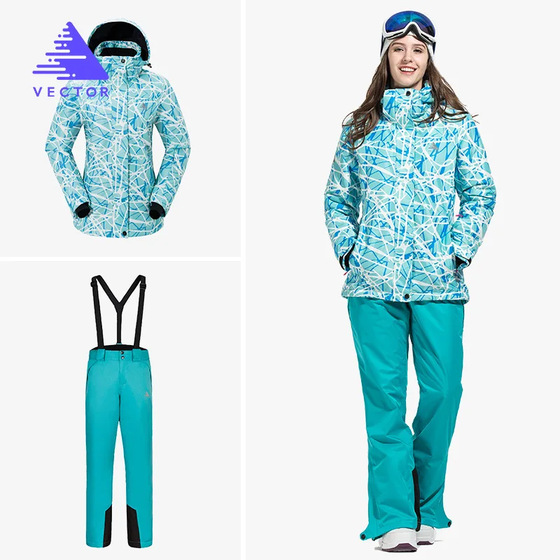 Плотный теплый лыжный костюм женский водонепроницаемый ветрозащитный комплект