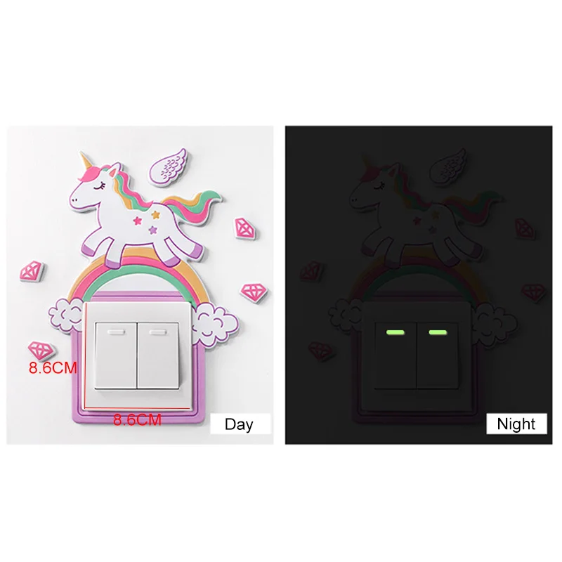 

Cartoon Animal Unicorn Flamingo Outlet Wall Sticker Room Decor Silicone Luminous Switch Home Decoration Accessories 1pcs