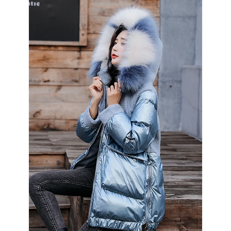 Зимняя парка с большим меховым воротником Женский утепленный пуховик длинное