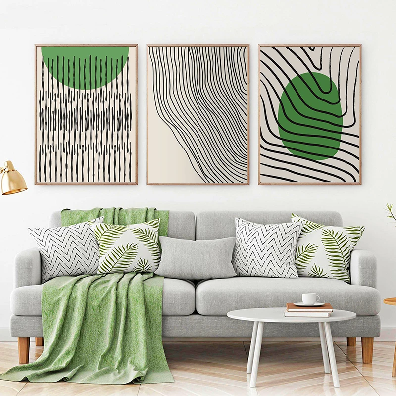 

Scandinavian Abstract Green Style Poster Minimalist Print Geometric Line Canvas Painting Wall Art Pictures for Living Room Decor
