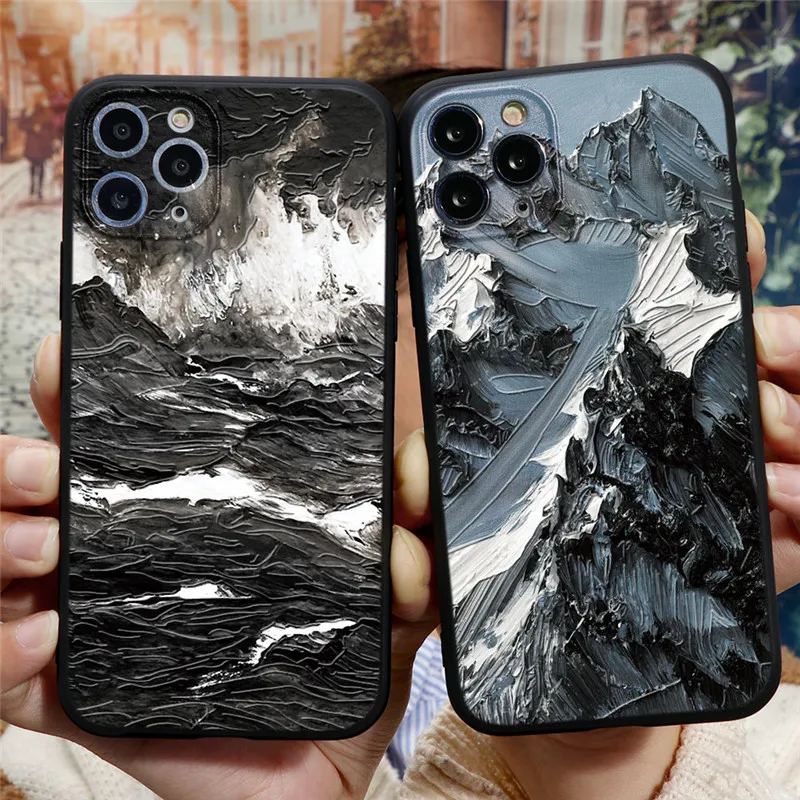 

3D Emboss Mountain Silicon Phone Case For Coque iPhone 6 7 6S 8 Plus 5 5S SE 2020 10 X XR XS 11 12 Pro Max TPU Relief Back Cover