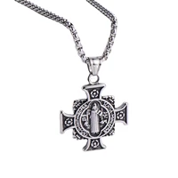st benedict cross stainless steel exorcism crucifix catholic pendant necklace for men women demon protection religious jewelry