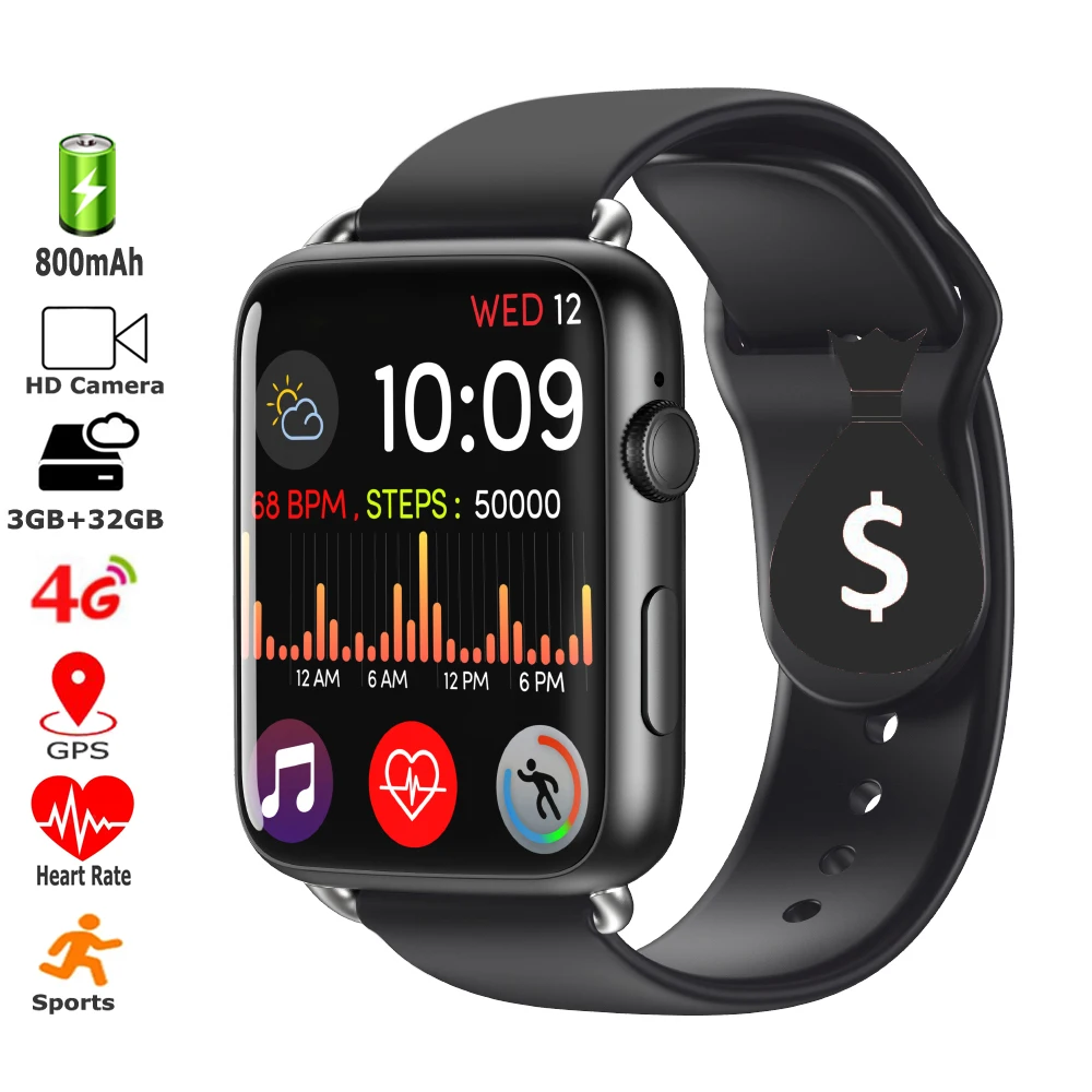 

New Smart Watch 1.82'' Full Touch Screen 3GB+32GB GPS WIFI 4G SIM Card HD Camera Video Call Sports HR Tracker Men's Smartwatch