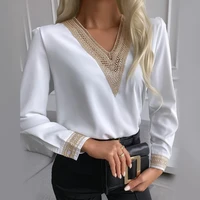 autumn women blouse long sleeve sexy v neck shirt ladies elegant pullover top solid color blouses lace hollow out female shirts