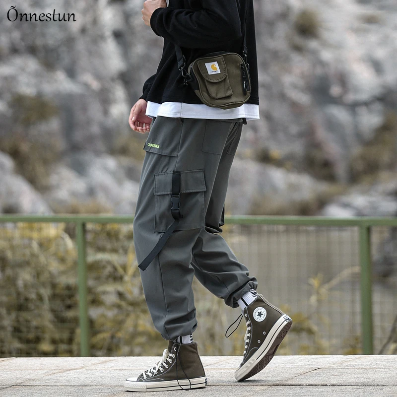 

Onnestun Men's Pants New Sport Pants Hip Hop Jogger Man Causal Fashion Side pockets Buckle design Trousers Men Streetwear