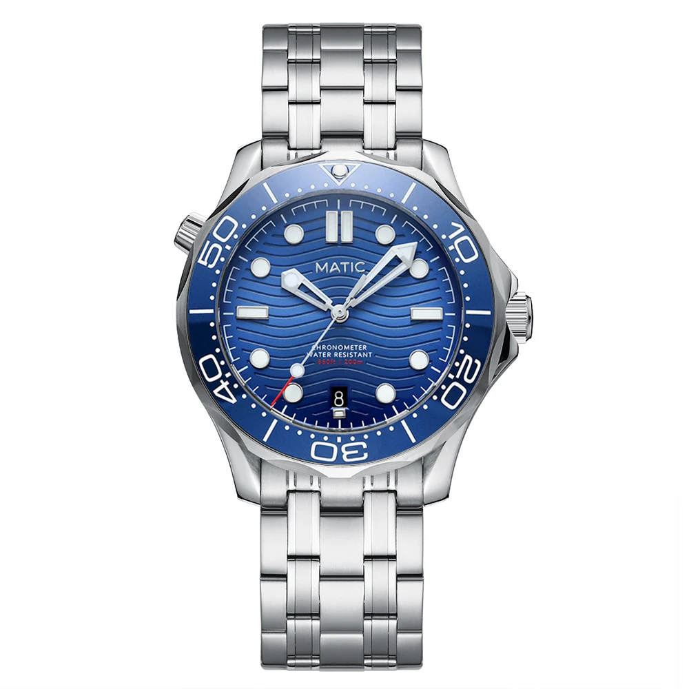 Скидка Механические наручные часы MATIC WATCH DIVER, 200 м, 41 мм, PT5000 [циферблат синего цвета с люминесцентной вставкой на лицевой панели]
