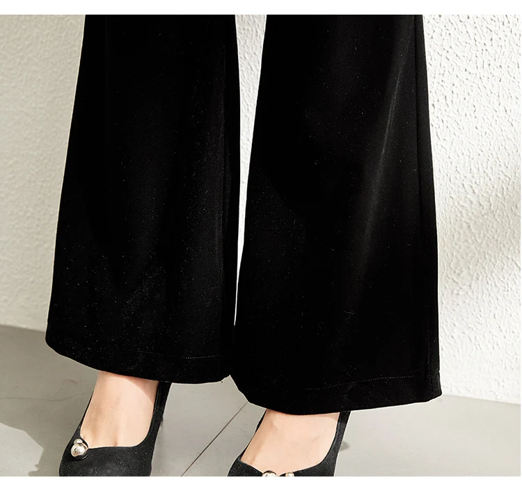 

High Quality Women 2 Piece Set 2020 Runway Autumn Winter Ladies Office OL black Velvet Blazer Coat + Slim Long Pant Suit