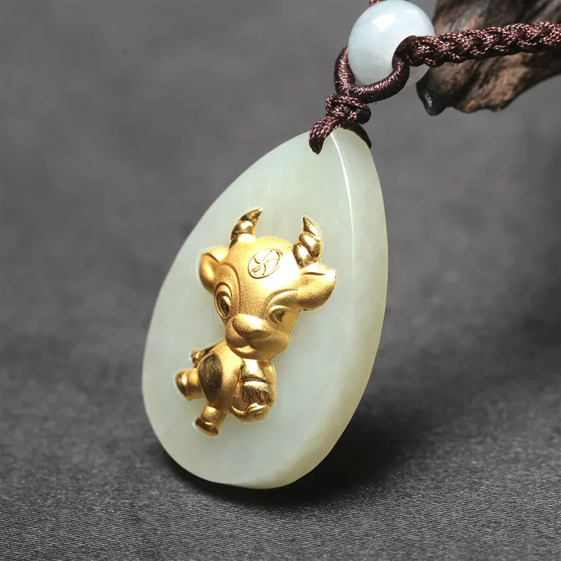 Натуральный китайский белый нефрит кулон Зодиака крупного рогатого скота