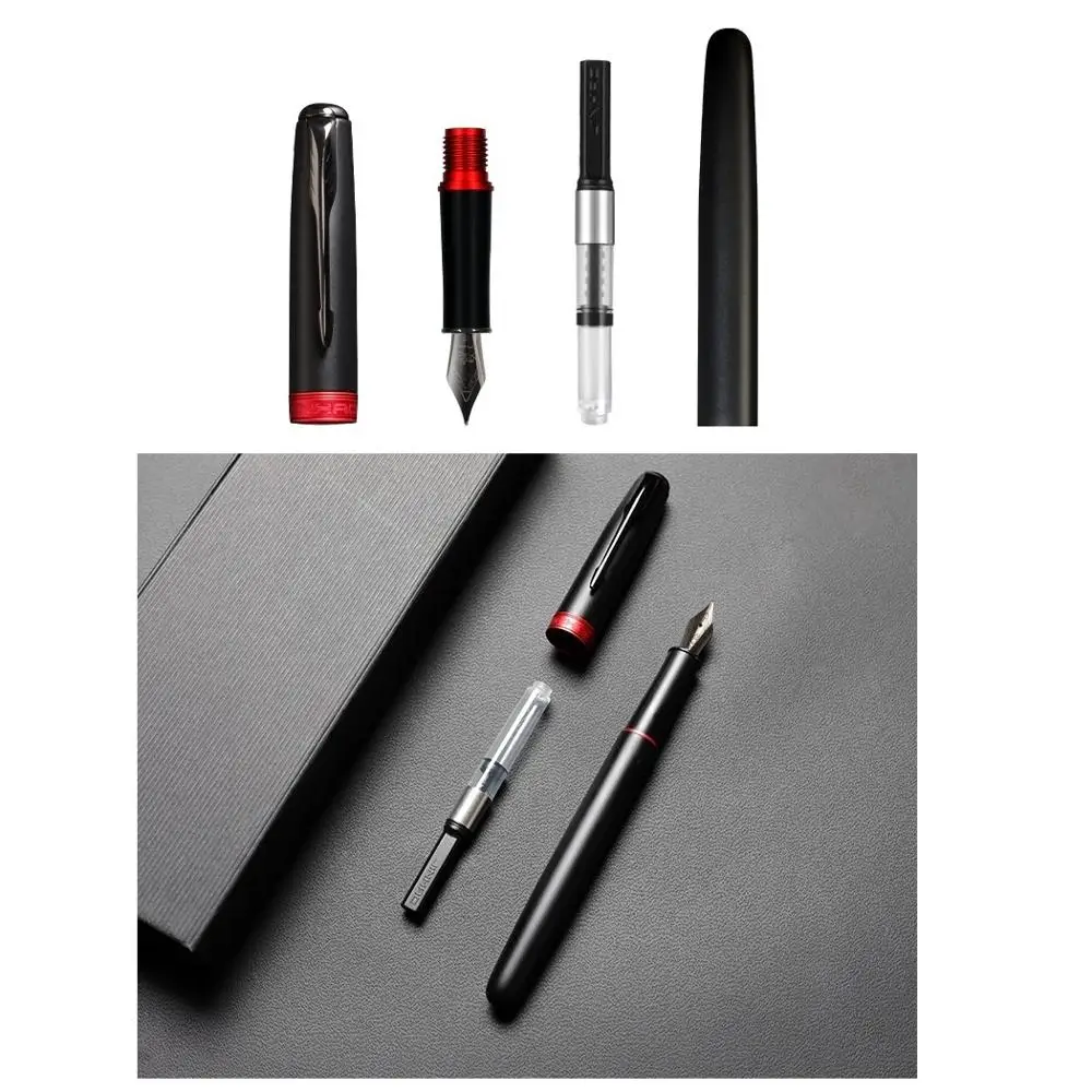 

Jinhao [Defiant] Fountain Pen, Red Black Color Copper Barrel, Arrow Clip, Fine Nib, Business School Student Calligraphy A6488