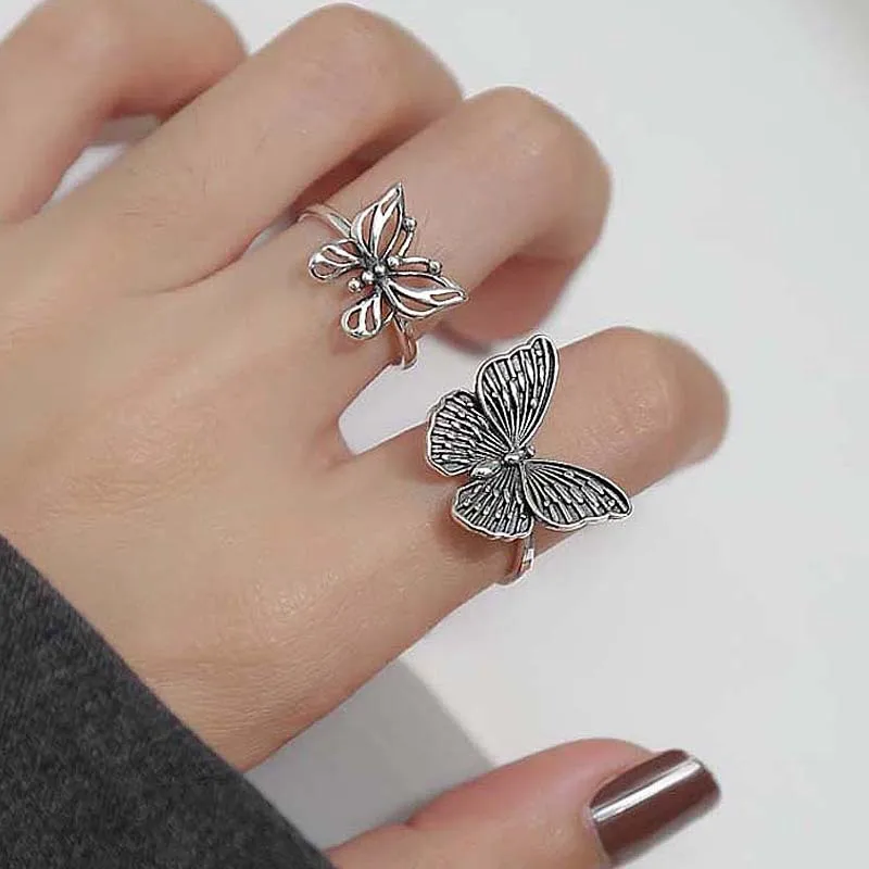 Charm Harajuku Gothic Vintage Hollow Butterfly Rings For Women Adjustable Rings Wedding Party Statement Jewelry Gift