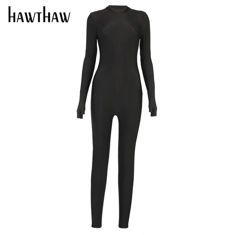 

Hawthaw Women Fashion Autumn Long Sleeve Streetwear Zipper Bodycon Black Slim Jumpsuit Romper Playsuit 2020 Fall Clothes