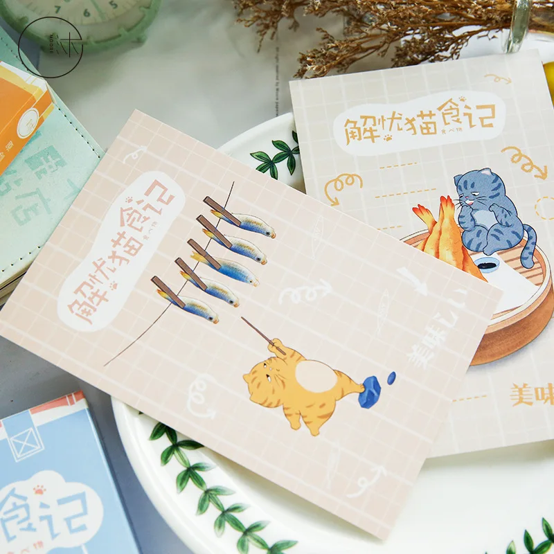 30pcs Box Postcard To Relieve Worry About Cat Food Creative Message Card Blessing Greeting |