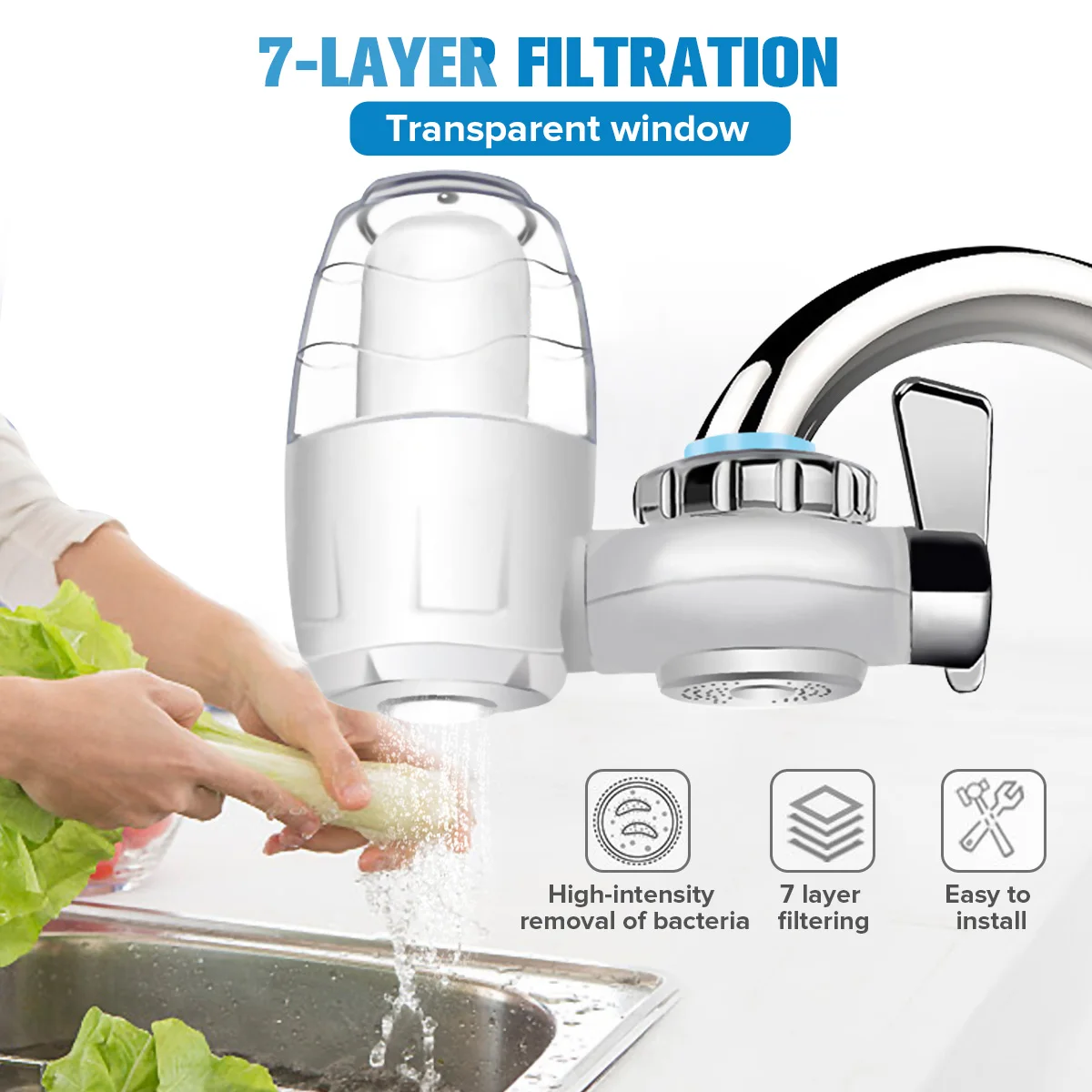 

7 Layer Tap Water Purifier Clean Kitchen Faucet Mount Washable Ceramic Percolator Water Filter Filtro Rust Bacteria Removal