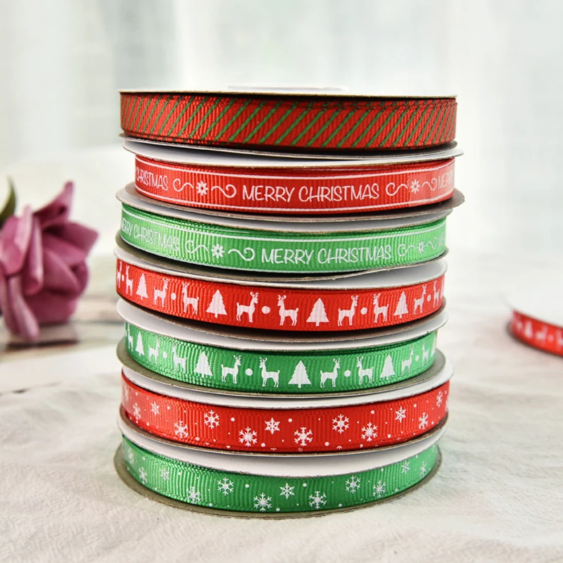

1cm Small Roll Ribbon Christmas Ribbon Printing Logo Holiday Decoration Rib Ribbon Gift Packaging Ribbon Handmade Gift Packing